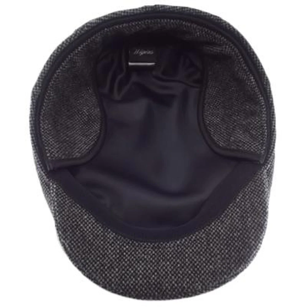 Black Wool Herringbone Driving Cap with Ear Flaps - Image 4